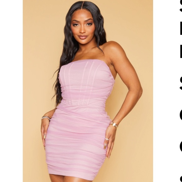 NWOT Shape Mauve Mesh Corset Ruched Bodycon Dress - Picture 2 of 5